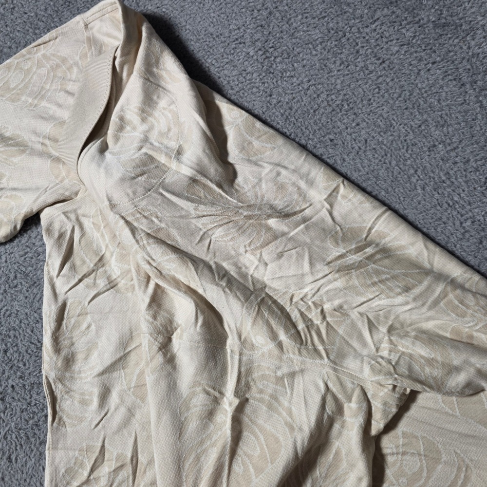 Caribbean Mens L Polo Shirt Cream Silk Cotton Monstera Leaf Jacquard Resort S750 - Picture 5 of 6